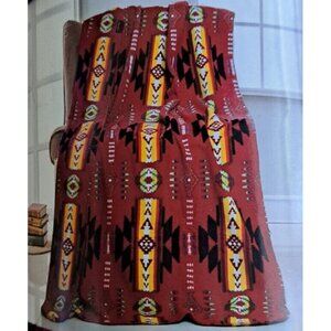 New Burgundy Red 50x60 Southwest Aztec Fleece Throw Gift Blanket Reversible SOFT